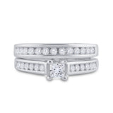 14kt White Gold Princess Diamond Bridal Wedding Ring Band Set 1 Cttw Size 8