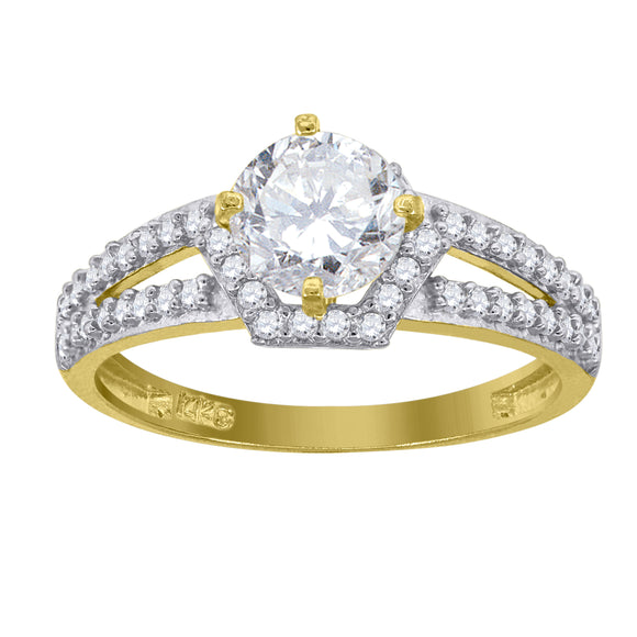 14kt Gold Womens Two-tone CZ Center Round Stone Wedding Engagement Band Ring