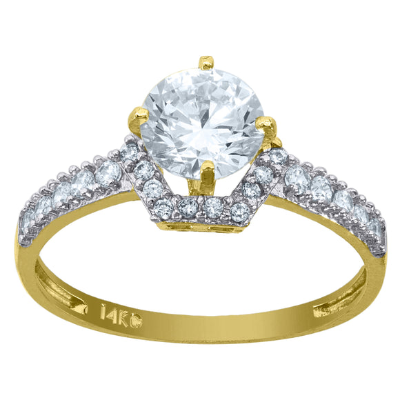 14kt Gold Womens Two-tone CZ Center Round-cut Stone Wedding Engagement Band Ring