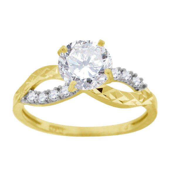 14kt Gold Womens Two-tone CZ Diamond-cut Loop Center Round-cut Stone Wedding Engagement Band Ring
