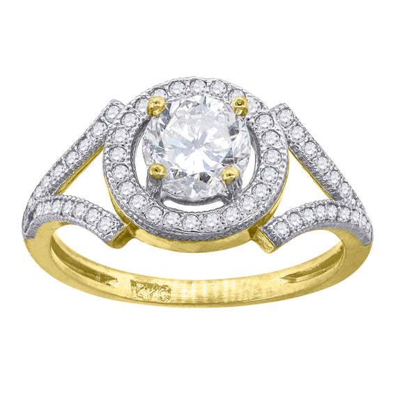 14kt Gold Womens Two-tone CZ Center Round Halo Wedding Engagement Band Ring