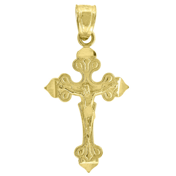 14kt Yellow Gold Unisex Diamond-cut Cross Crucifix Ht:25mm Religious Pendant Charm