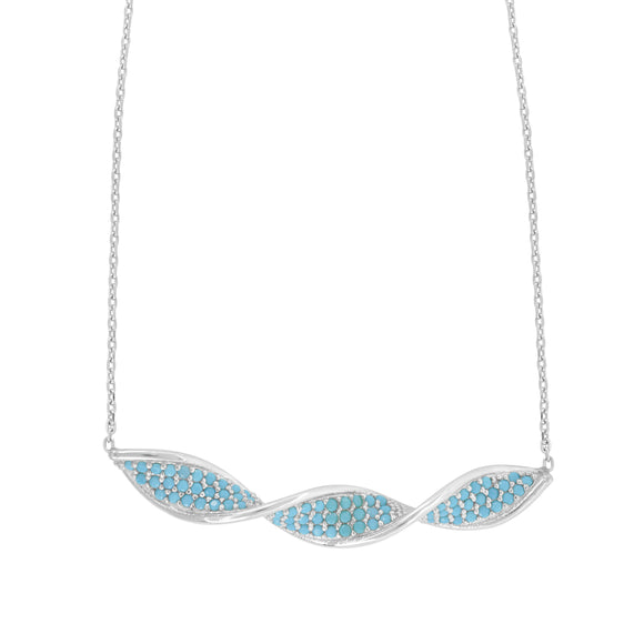 925 Sterling Silver Women Turquoise & White Cubic Zirconia Rolo Link Fashion Twisted Bar Necklace