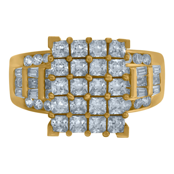 10kt Yellow Gold Womens Princess And Baguette Cubic Zirconia Engagement Ring