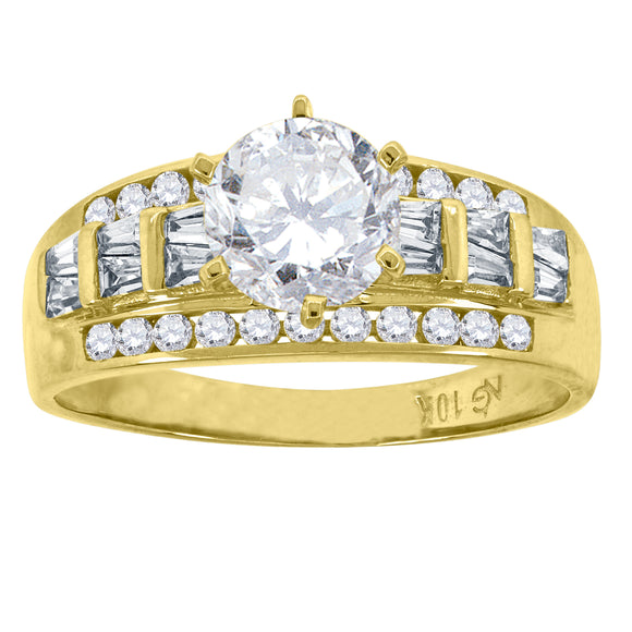 10kt Yellow Gold Womens Baguette Cubic Zirconia CZ Solid Solitaire Engagement Ring
