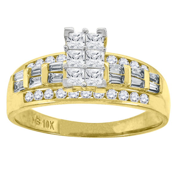 10kt Two-tone Gold Womens Princess And Baguette CZ Engagement Ring Size 7