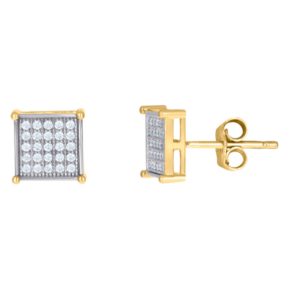 10kt Gold Two-tone CZ Mens Square Push Back Stud