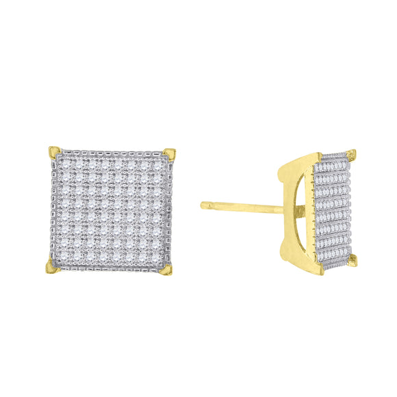10kt Two-tone Gold Womens CZ Cubic Zirconia Square Cluster Stud Earrings
