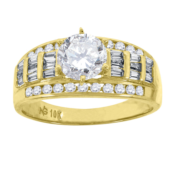 10kt Yellow Gold Womens Baguette Cubic Zirconia CZ Solid Solitaire Engagement Ring