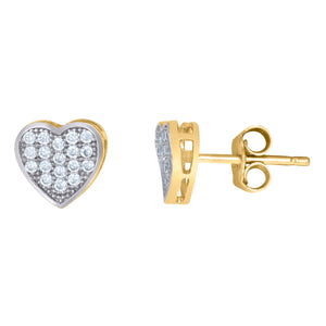 10kt Two-tone Gold Womens CZ Cubic Zirconia Heart Cluster Stud Earrings