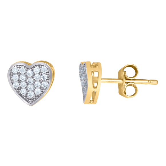 10kt Two-tone Gold Womens CZ Cubic Zirconia Heart Cluster Stud Earrings