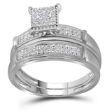 10kt White Gold His Hers Round Diamond Cluster Matching Wedding Set 3/8 Cttw
