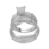 10kt White Gold His Hers Round Diamond Cluster Matching Wedding Set 3/8 Cttw