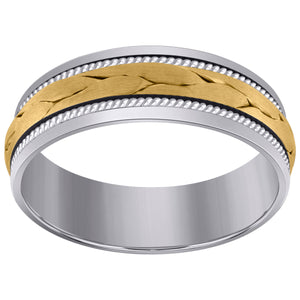 14kt Two-tone Gold Unisex Woven Cord Center Rope Milgrain Wedding Band Ring 7mm Size 8