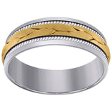 14kt Two-tone Gold Unisex Woven Cord Center Rope Milgrain Wedding Band Ring 7mm Size 8