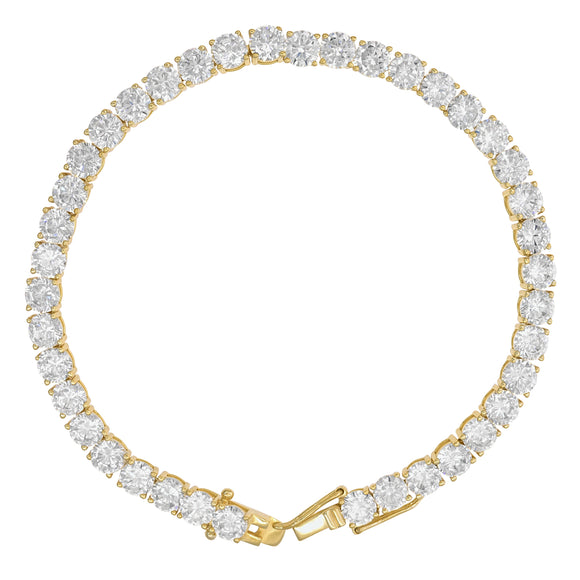 925 Sterling Silver Yellow-Tone Women Cubic Zirconia Tennis 5mm Bracelet Size 9 Inches
