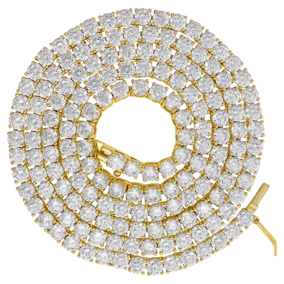 925 Sterling Silver Yellow-Tone Women Cubic Zirconia Tennis 7mm Chain Size 24 Inches