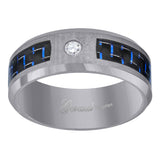 Tungsten Blue-Black Carbon Fiber Inlay CZ Mens Comfort-fit 8mm Size-8 Wedding Band