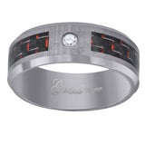 Tungsten Red-Black Carbon Fiber Inlay CZ Mens Comfort-fit 8mm Size-8 Wedding Band