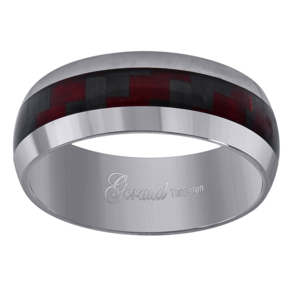 Tungsten Red-Black Carbon Fiber Inlay Mens Comfort-fit 8mm Size-7 Wedding Band