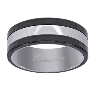 Tungsten Black & White Mens Comfort-fit 8mm Size-7 Wedding Band