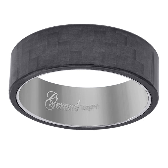 Tungsten Black Carbon Fiber Mens Comfort-fit 8mm Size-7 Wedding Band
