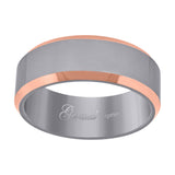 Tungsten Polished Mens Comfort-fit with Rose Gold-toned Beveled Edges 8mm Size-12 Wedding Band