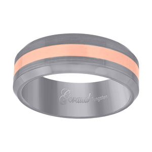 Tungsten Rose-tone Inlay Brushed Sides Comfort-fit 8mm Size-7 Wedding Band