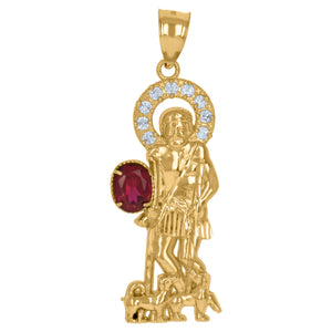 10KT Yellow Gold Mens White Purple Cubic Zirconia Saints St. Lazarus Religious Charm Pendant