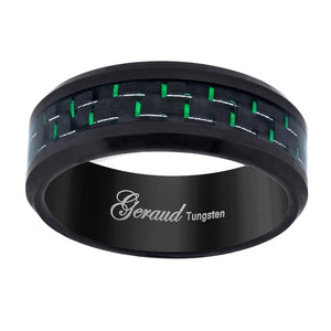 Tungsten Green-Black Carbon Fiber Inlay Comfort-fit 8mm Size-7 Wedding Band
