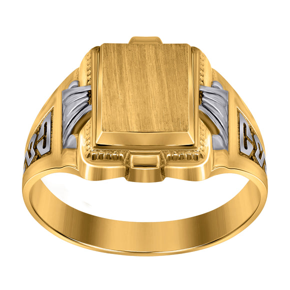 10KT Two-Tone Gold Mens Square Head Signet Ring