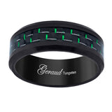 Tungsten Green-Black Carbon Fiber Inlay Comfort-fit 8mm Size-12.5 Wedding Band