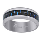 Tungsten Blue Carbon Fiber Inlay Polished Beveled Edges Mens Comfort-fit 8mm Size-10 Wedding Band 