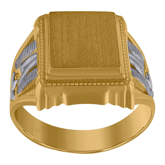 10KT Two-Tone Gold Mens Square Head Signet Ring