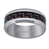 Tungsten Red Carbon Fiber Inlay Polished Beveled Edges Mens Comfort-fit 8mm Size-9 Wedding Band