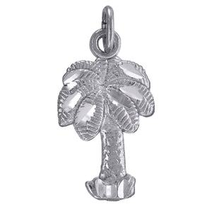 10kt White Gold Womens Diamond-cut Palm Tree Beach Charm Pendant
