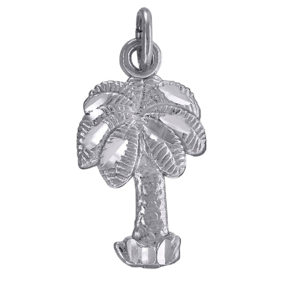 10kt White Gold Womens Diamond-cut Palm Tree Beach Charm Pendant