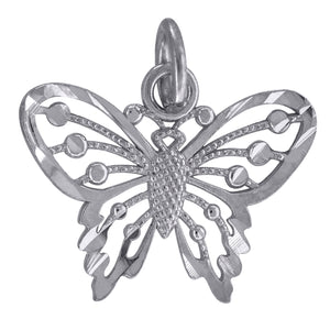10kt White Gold Womens Diamond-cut Butterfly Charm Pendant