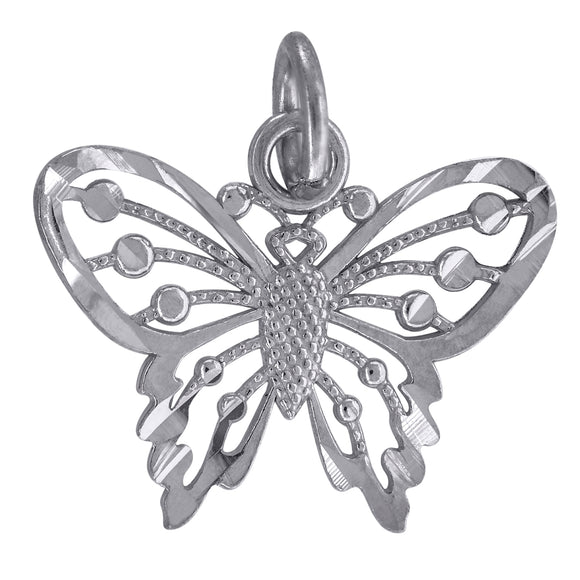 10kt White Gold Womens Diamond-cut Butterfly Charm Pendant