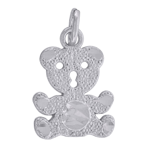 10kt White Gold Womens Textured Teddy Bear Charm Pendant