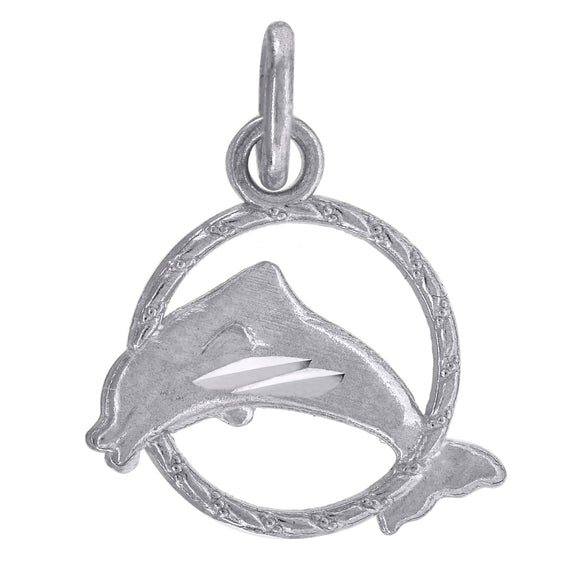 10kt White Gold Womens Diamond-cut Dolphin In Ring Charm Pendant