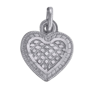 10kt White Gold Womens Textured Love Heart Charm Pendant