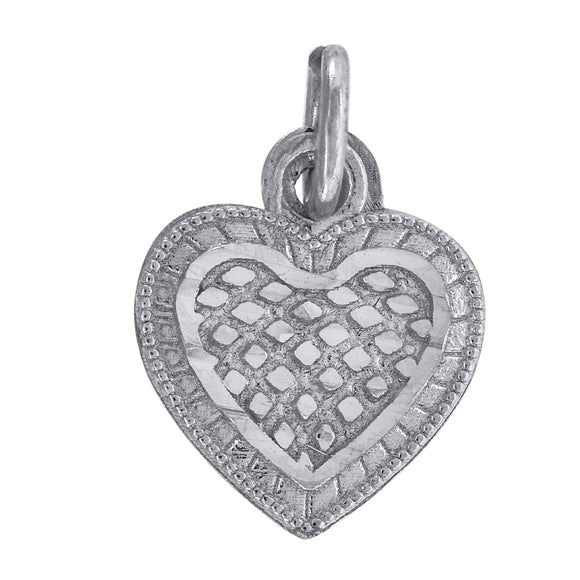 10kt White Gold Womens Textured Love Heart Charm Pendant