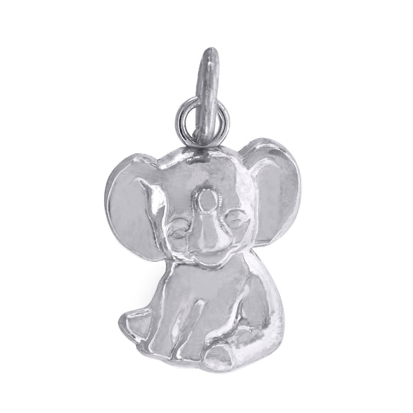 10kt White Gold Mens Baby Elephant Animal Charm Pendant