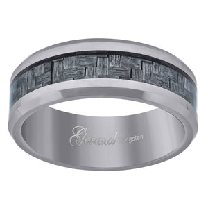 Tungsten Grey Carbon Fiber Inlay Comfort-fit 8mm Size-7 Wedding Band