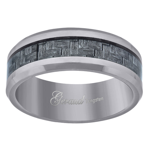 Tungsten Grey Carbon Fiber Inlay Comfort-fit 8mm Size-7 Wedding Band