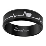 Tungsten Black Heart Beat EKG Mens Comfort-fit 8mm Size-14 Wedding Band