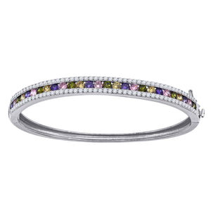 925 Sterling Silver Women Multi-color Cubic Zirconia 3-Rows Bangle