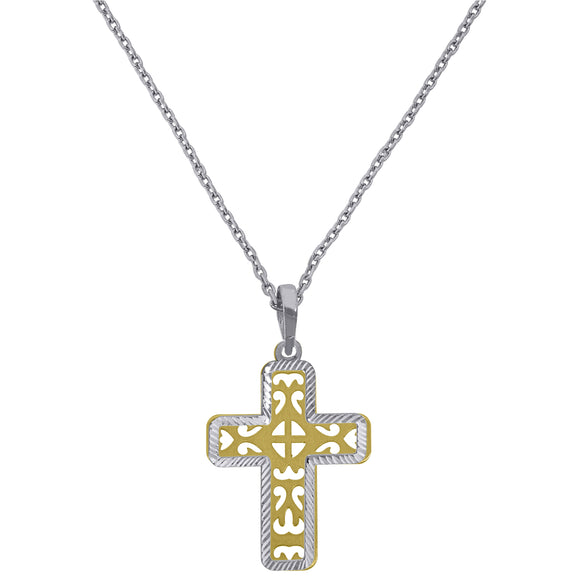 925 Sterling Silver Yellow-Tone Women Rolo Link Cross Necklace