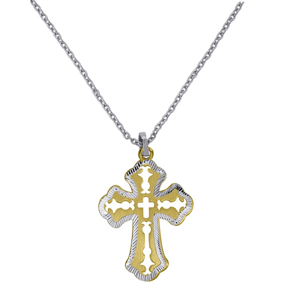 925 Sterling Silver Yellow-Tone Women Rolo Link Cross Necklace